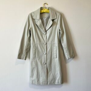 Women's White Genuine Leather Coat Button Front Single Breasted S Feels Like XS